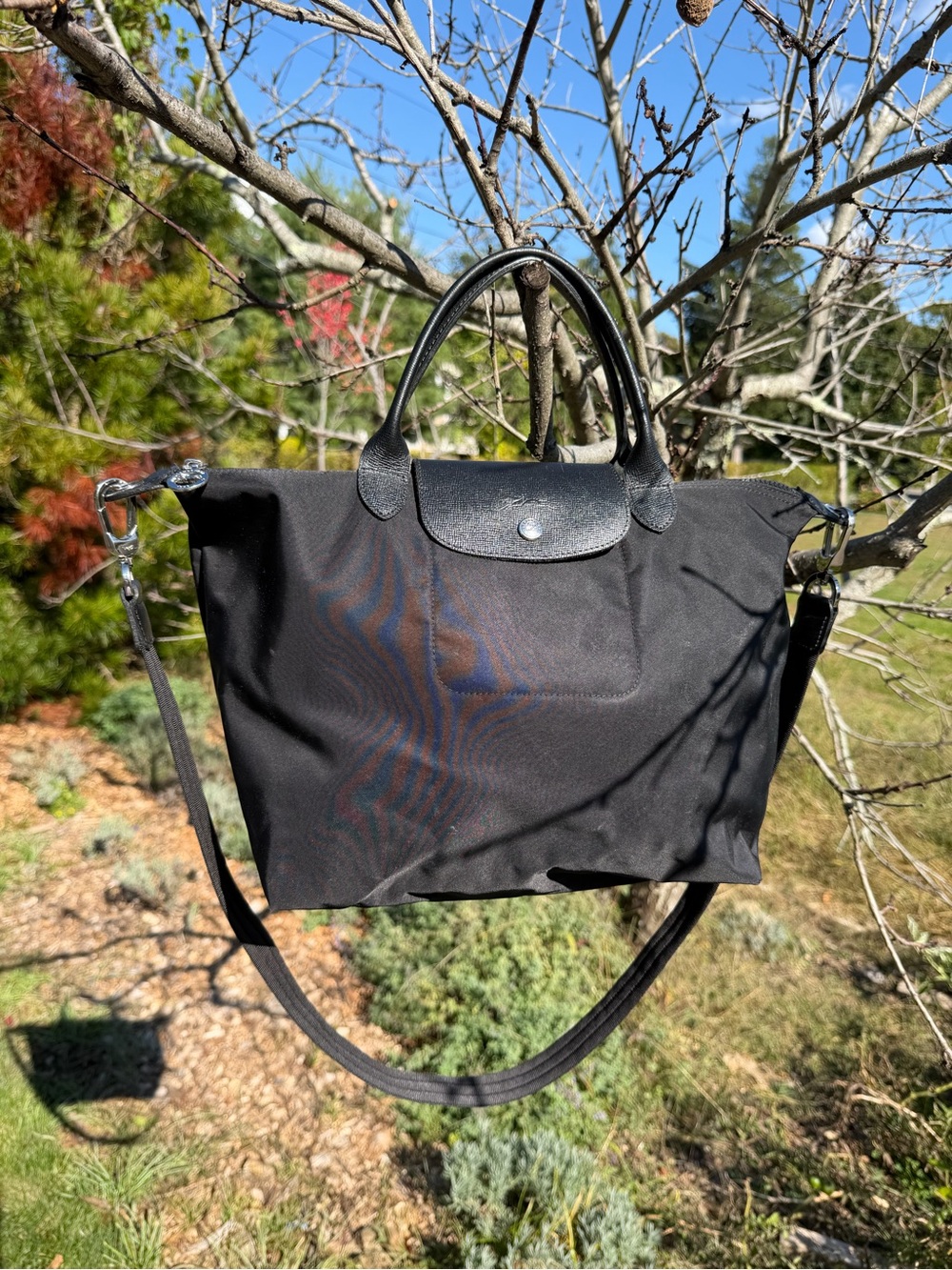 Longchamp Le Pliage Neo Nylon Tote in Black w Crossbody Strap